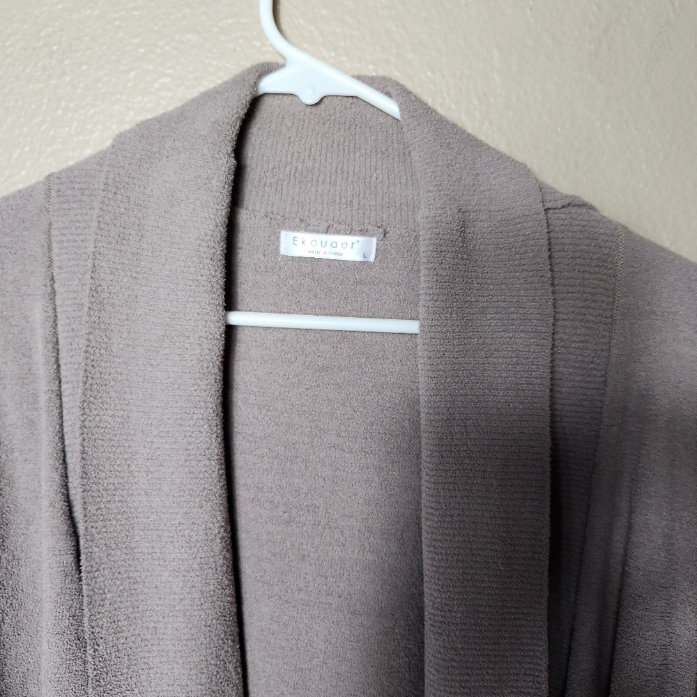 Ekouaer Beige Loungewear Open Shawl Collar Circle Cardigan w/Pockets-Size L - Picture 4 of 5
